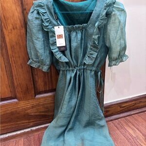 Teal Ruffle Casual Dress